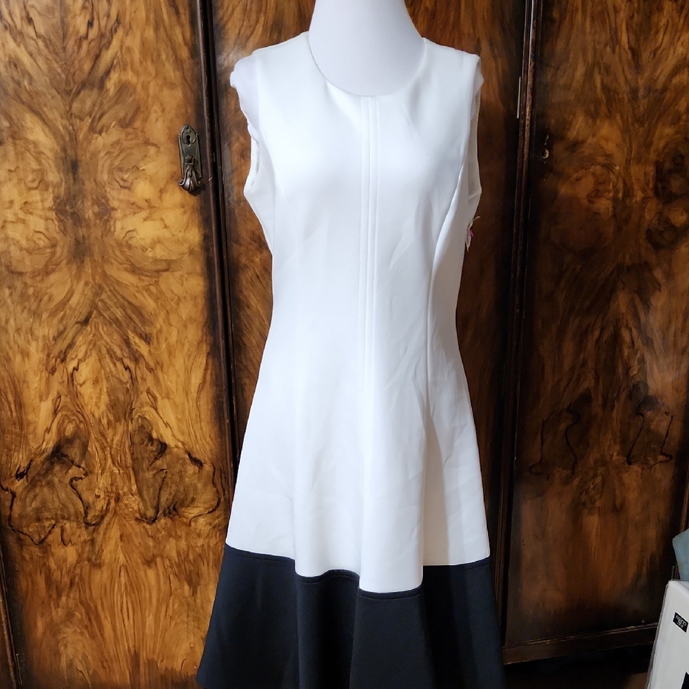 Calvin Klein Sleeveless White and Black Midi Dress